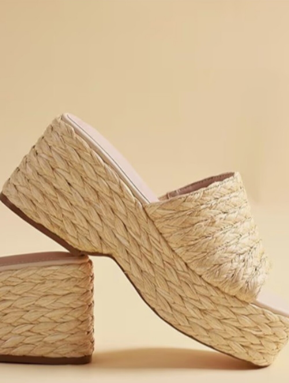 NWT Platform Espadrille Wedge Sandals Woven Straw Slide Slides Apricot Neutral